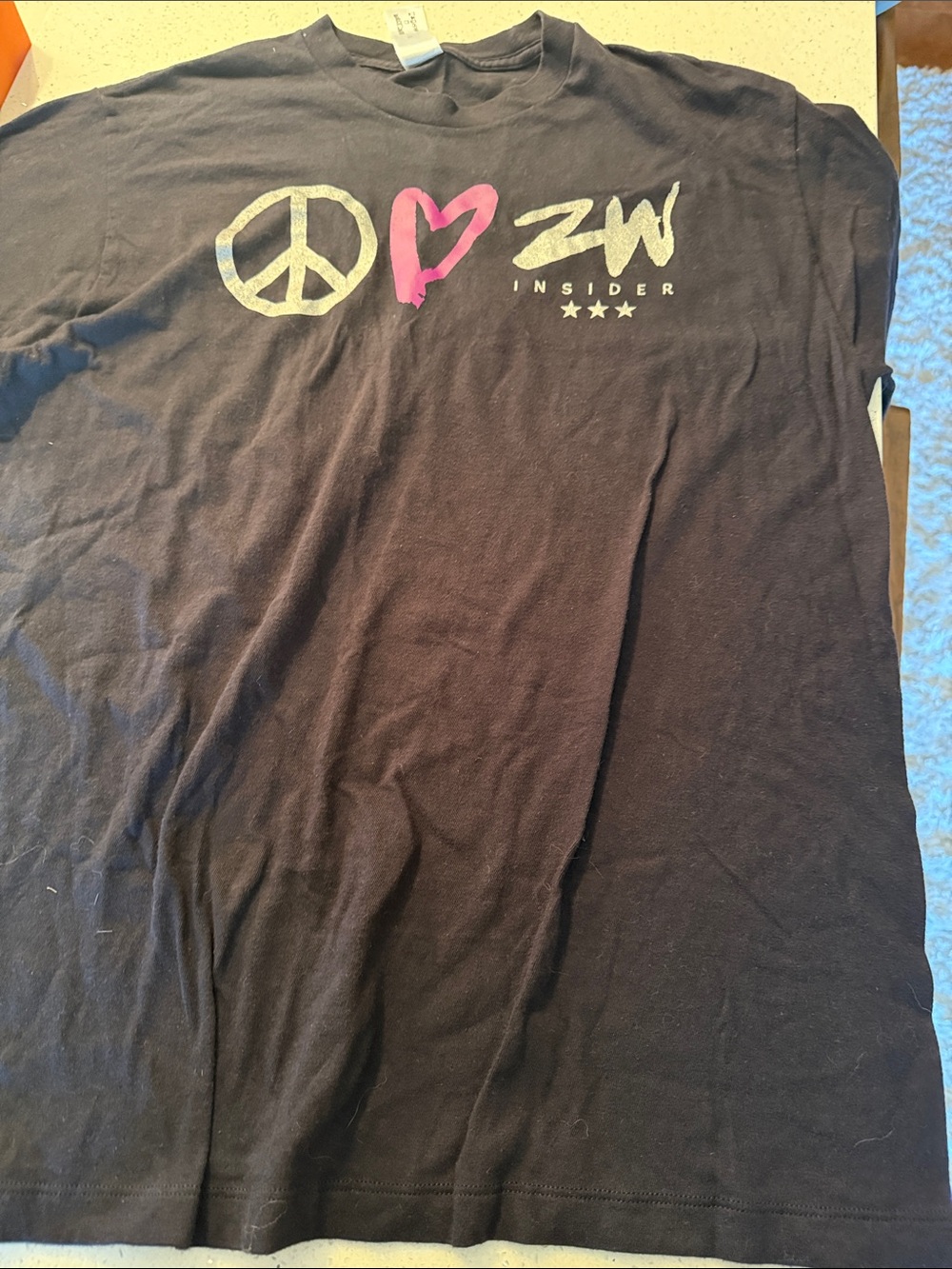 Zumba Fitness Black Graphic Tee with Pink Heart and Light Yellow Peace Sign